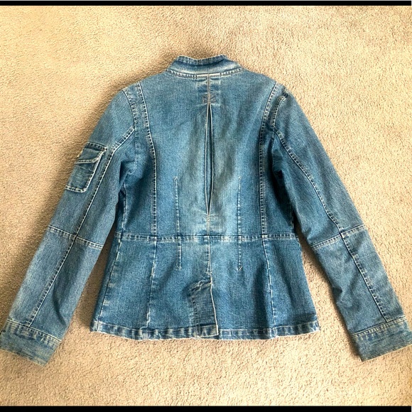 EUC Bongo womens l blue collarless denim jean jacket M 2000s Y2K 90s - Picture 2 of 2